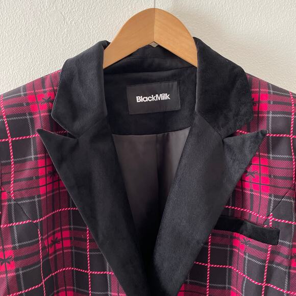 BlackMilk Jacket Womens Velvet Cropped Blazer Tartan Holiday Dressy Evening NWT - Picture 3 of 8
